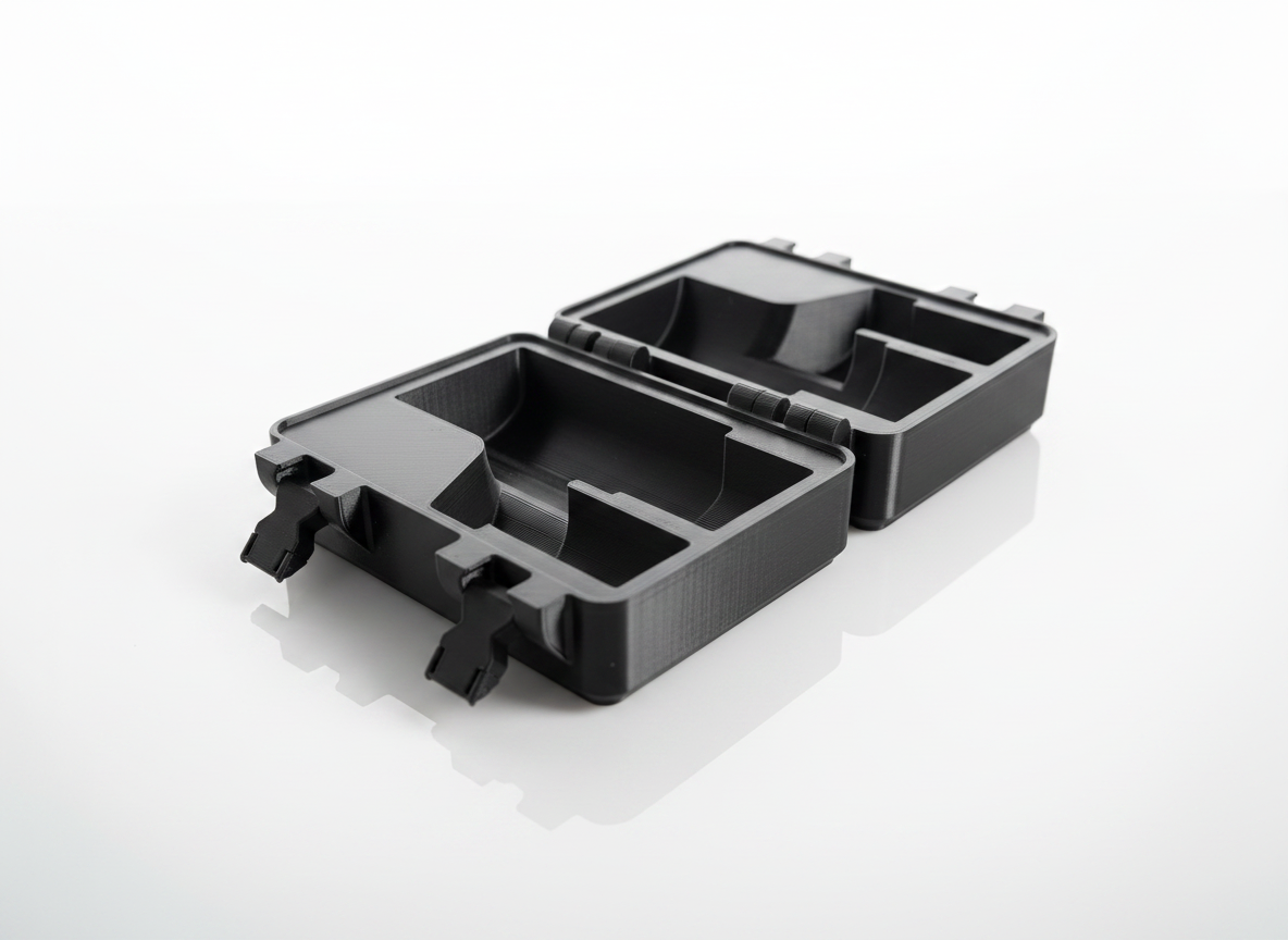 Formtilpasset indvendig geometri i 3D-printet opbevaringsboks til CCS2 adapter