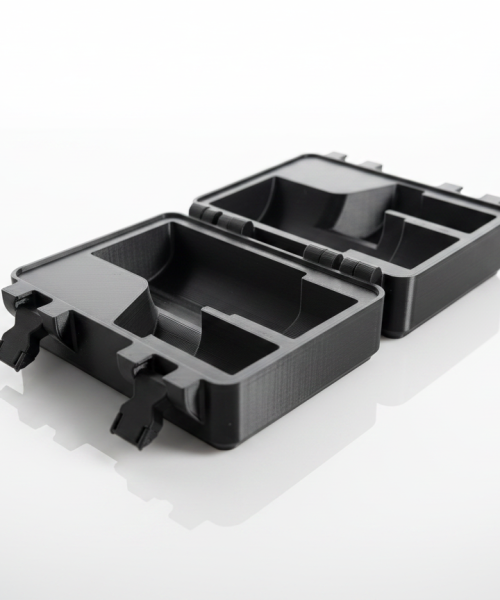 Formtilpasset indvendig geometri i 3D-printet opbevaringsboks til CCS2 adapter